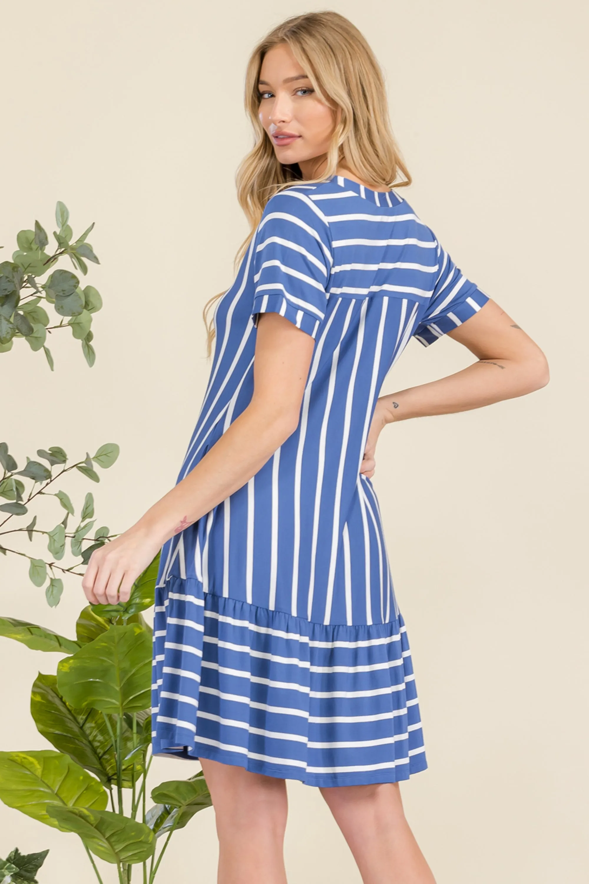 Women's Ruffled Striped Shift Dress