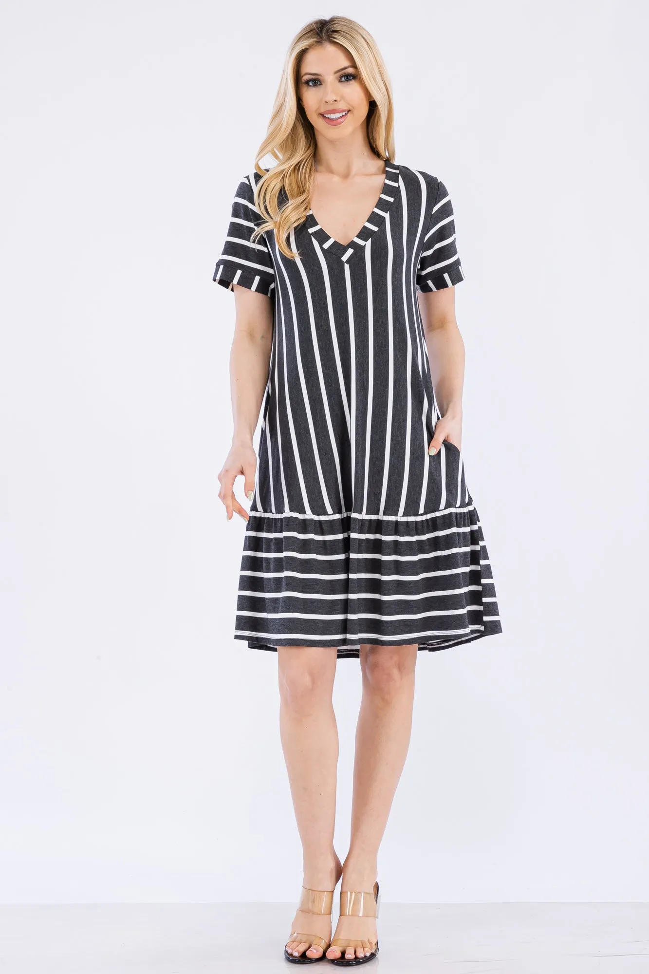 Women's Ruffled Striped Shift Dress