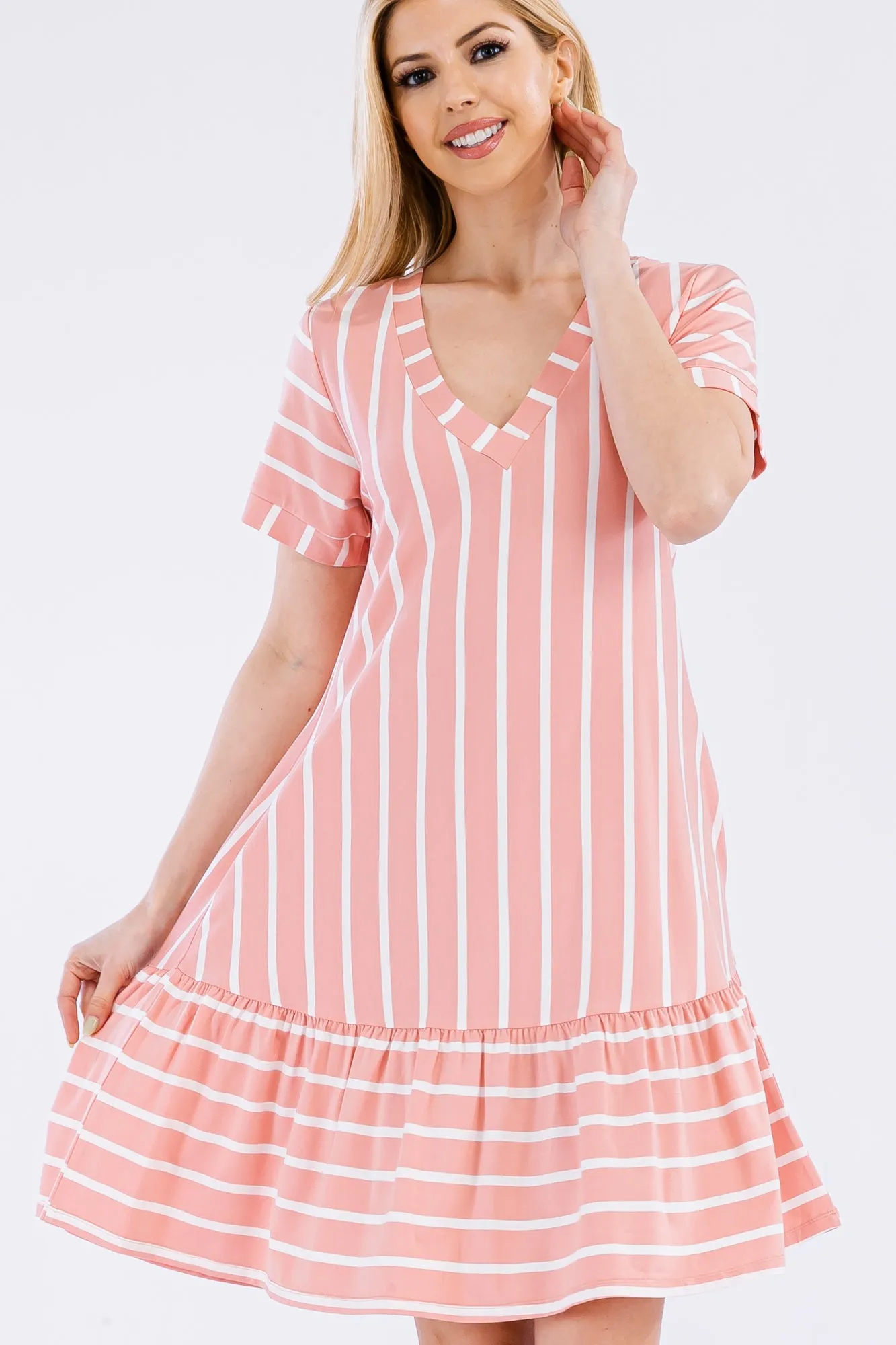 Women's Ruffled Striped Shift Dress