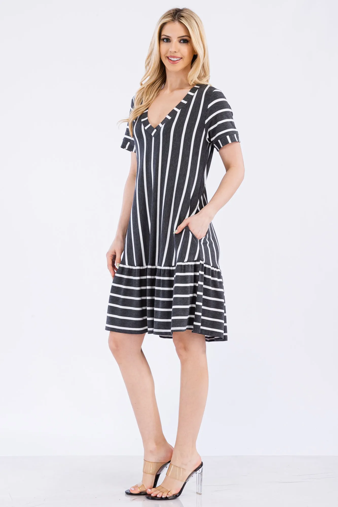 Women's Ruffled Striped Shift Dress