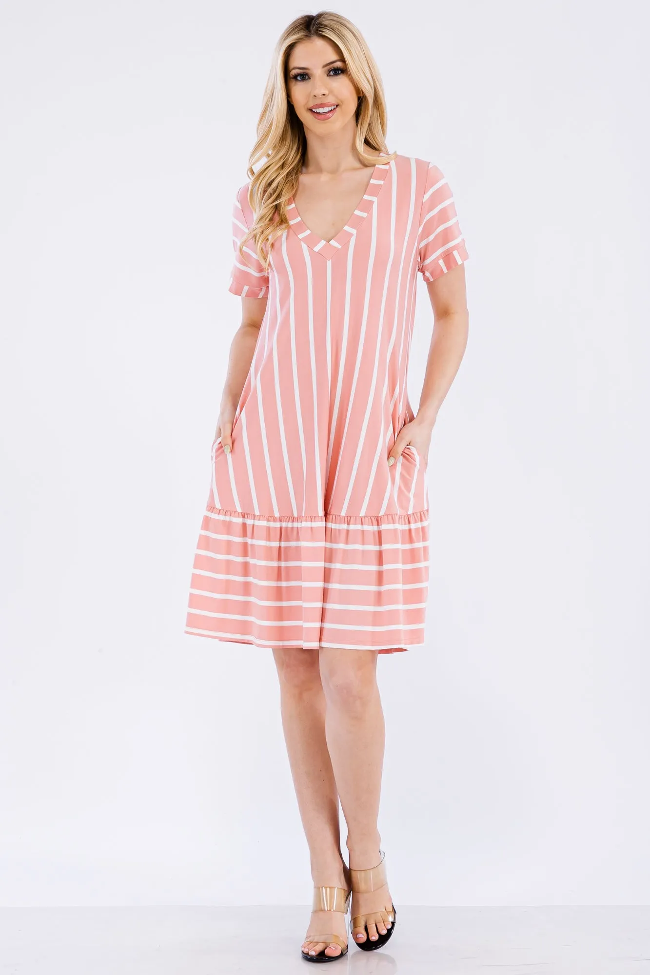 Women's Ruffled Striped Shift Dress