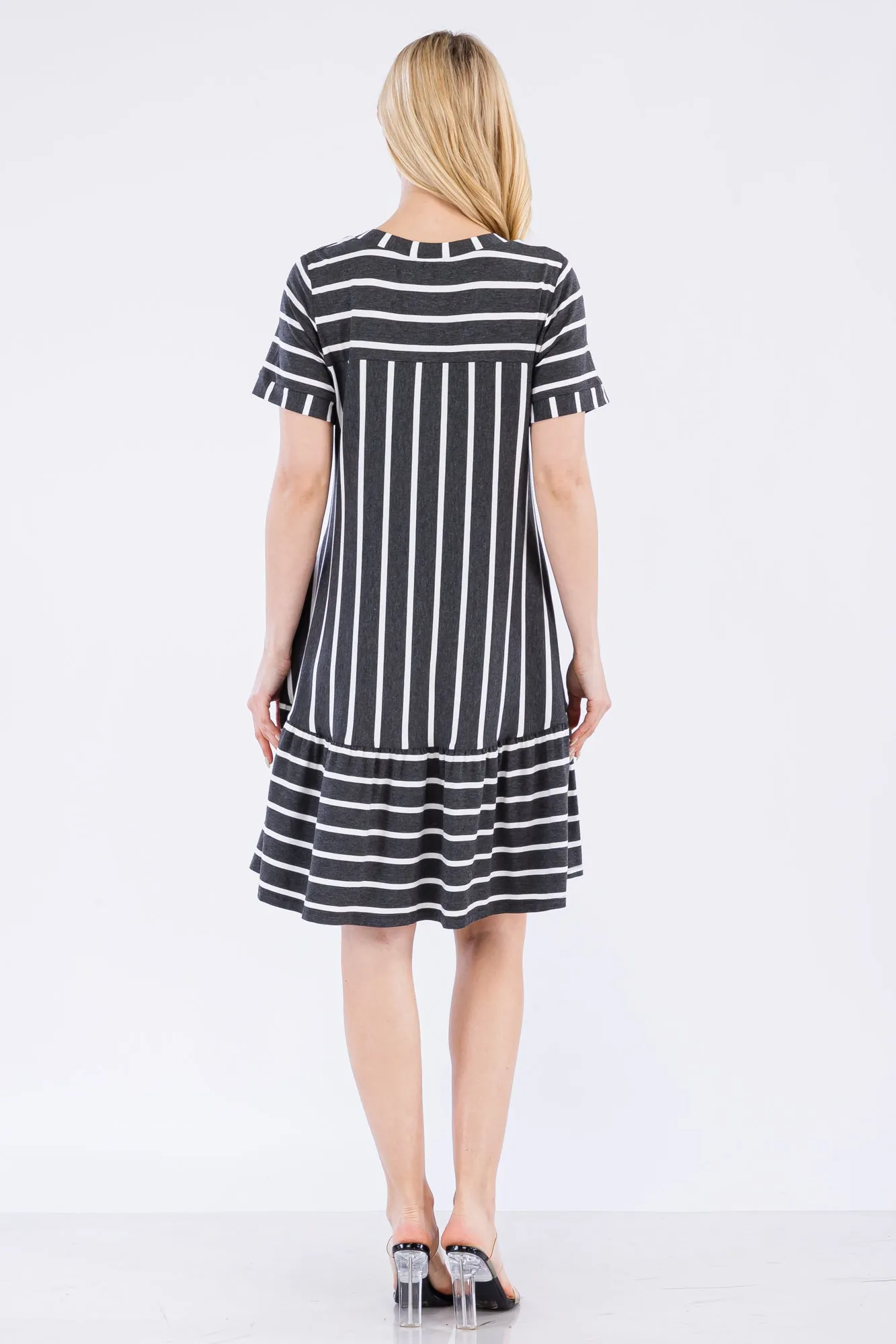 Women's Ruffled Striped Shift Dress