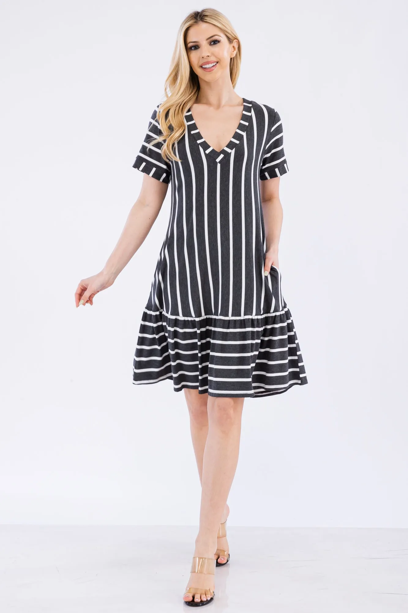 Women's Ruffled Striped Shift Dress