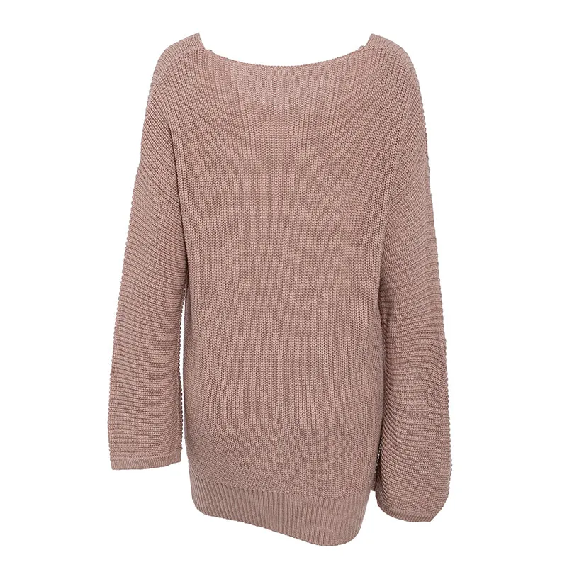 Women's Winter Casual V-Neck Long Knitted Sweater