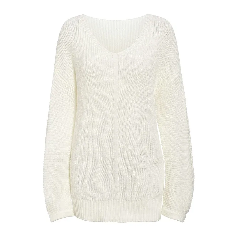 Women's Winter Casual V-Neck Long Knitted Sweater