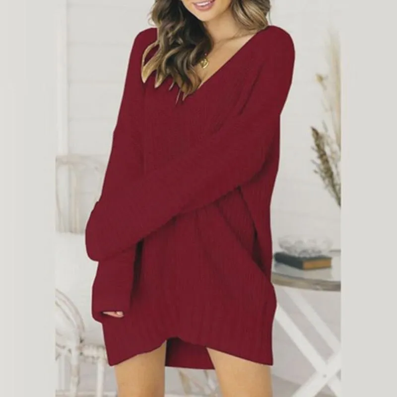 Women's Winter Casual V-Neck Long Knitted Sweater