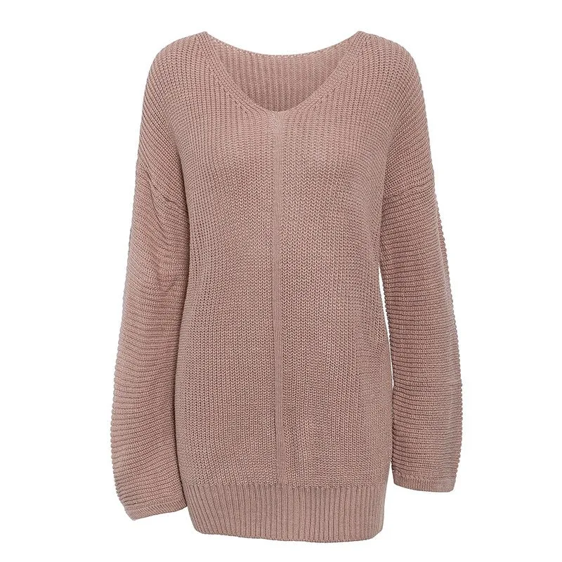 Women's Winter Casual V-Neck Long Knitted Sweater