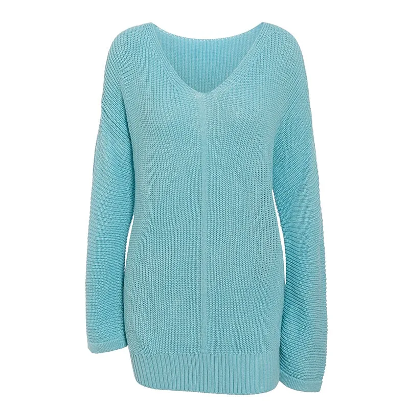 Women's Winter Casual V-Neck Long Knitted Sweater