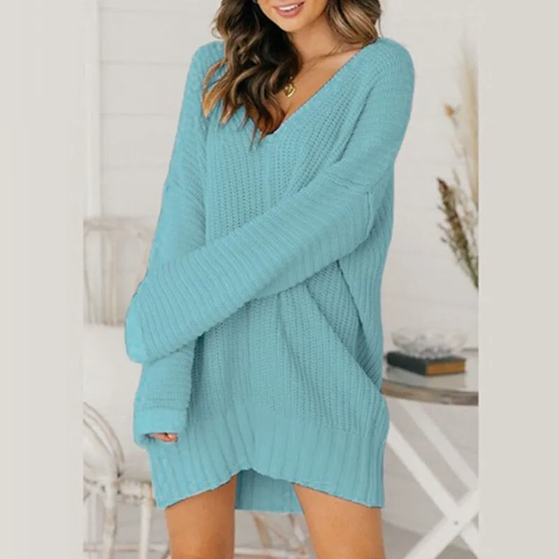 Women's Winter Casual V-Neck Long Knitted Sweater