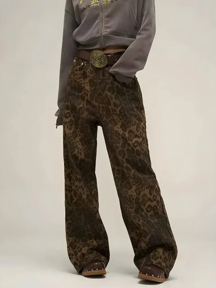 Y2K Leopard Straight Leg Pants