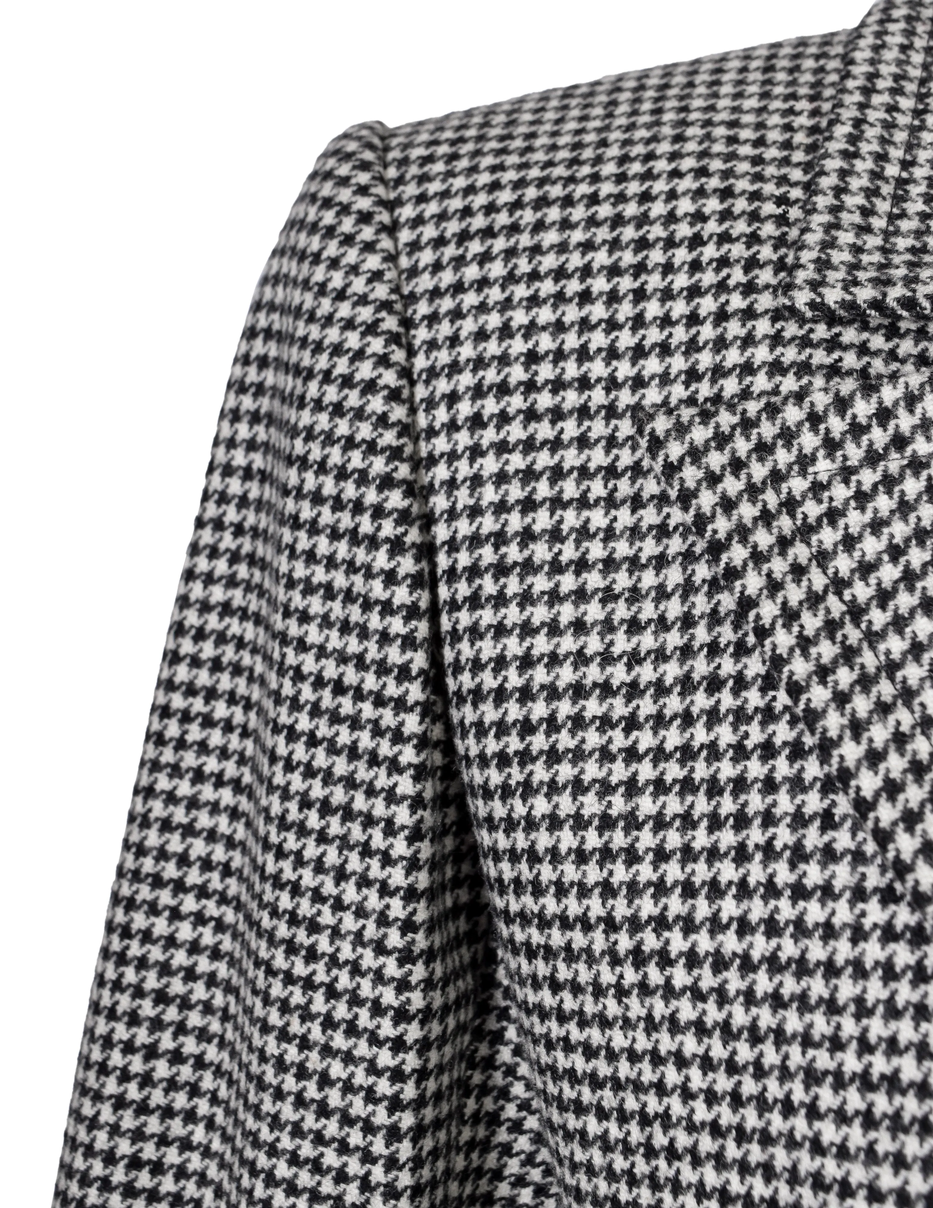 Yves Saint Laurent Vintage Black White Houndstooth Wool Perfect Blazer Jacket