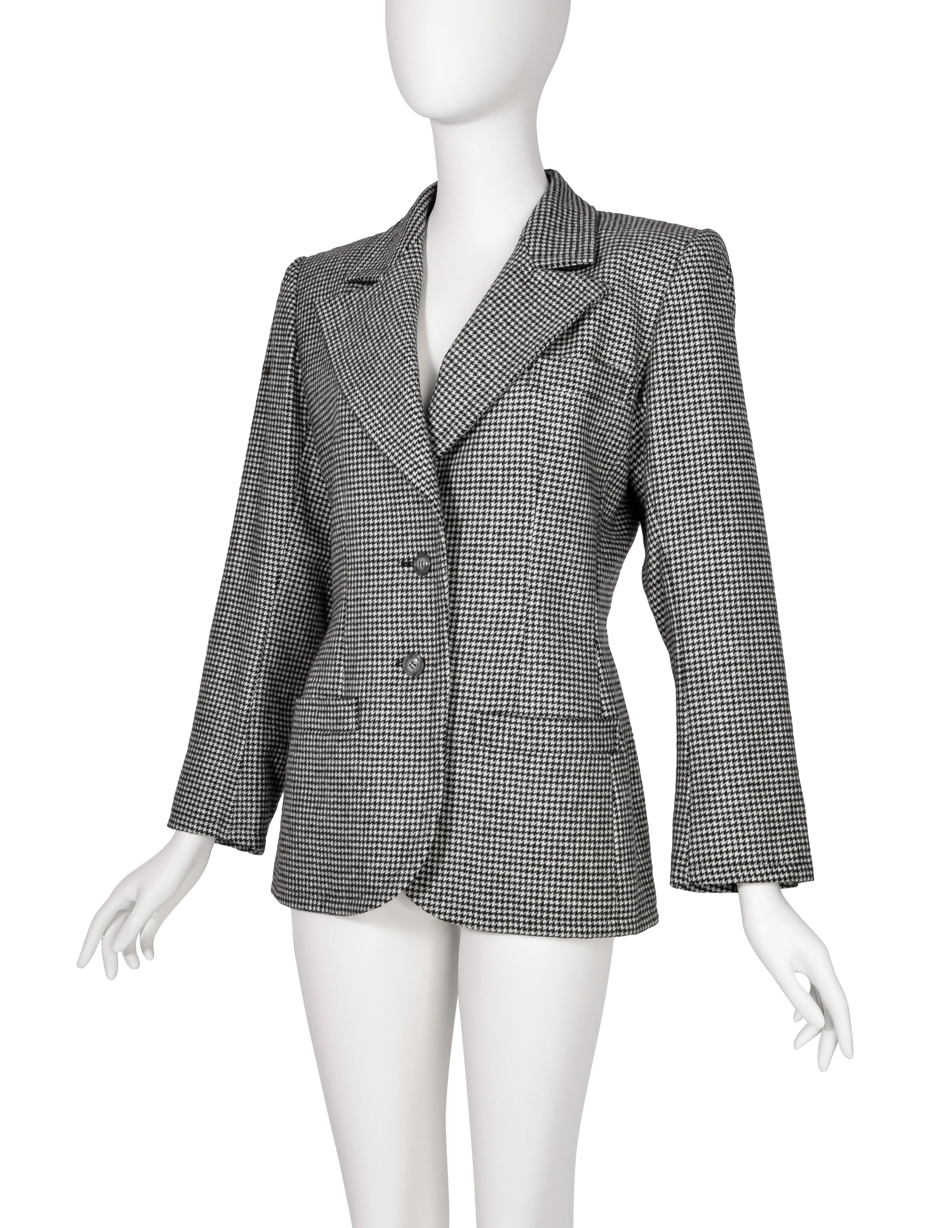 Yves Saint Laurent Vintage Black White Houndstooth Wool Perfect Blazer Jacket