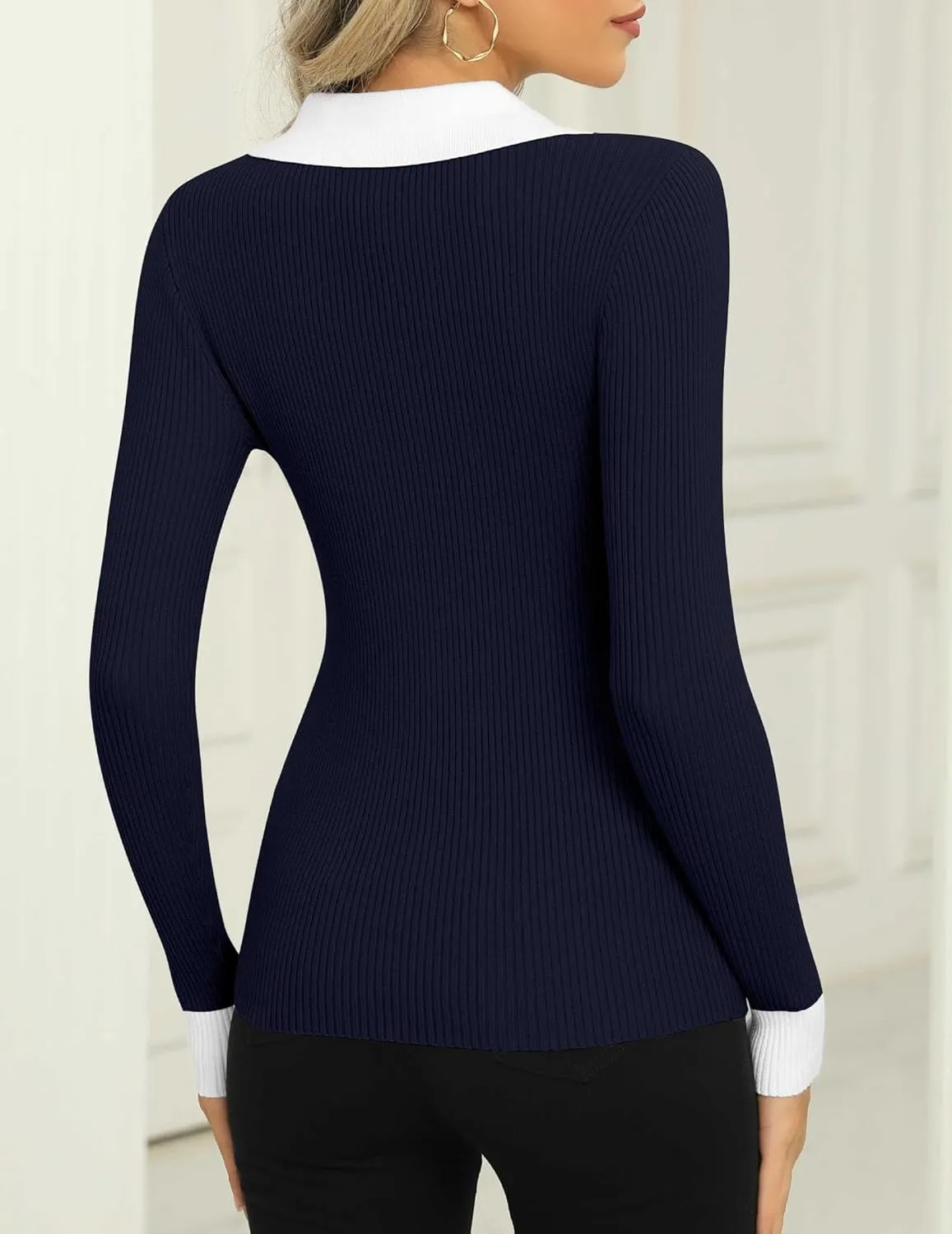 Zeagoo Womens Sweater Long Sleeve V Neck Ribbed Knit Tops