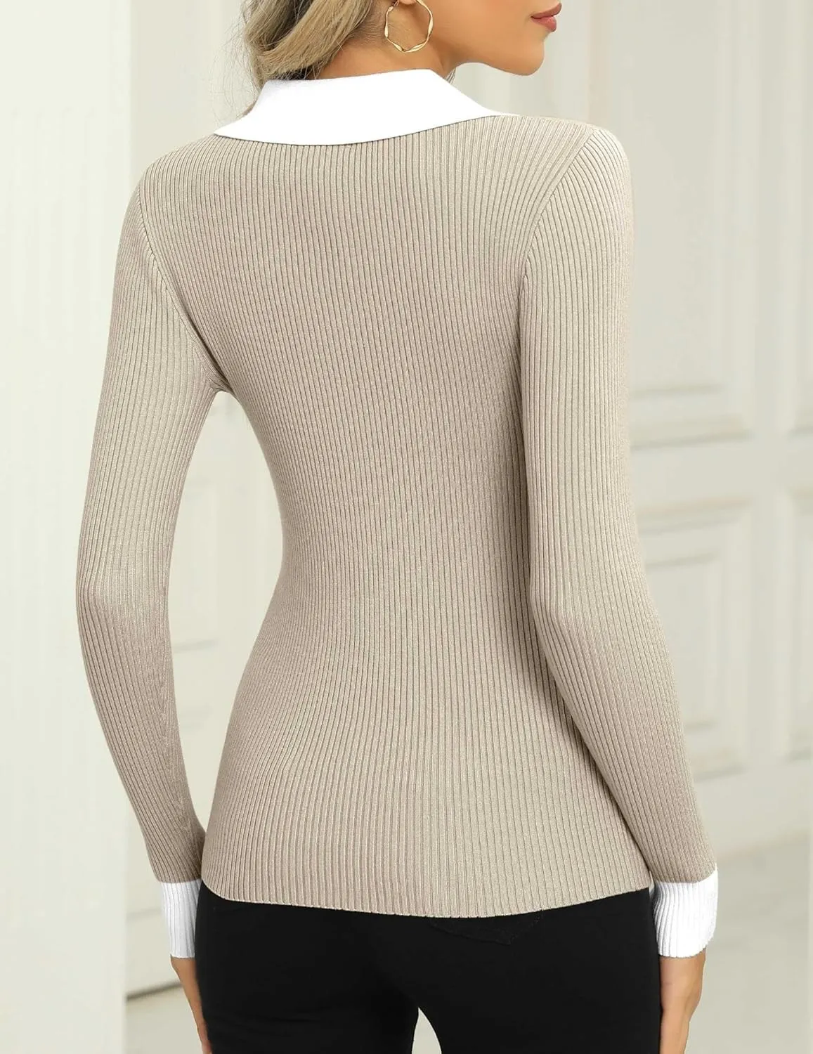 Zeagoo Womens Sweater Long Sleeve V Neck Ribbed Knit Tops