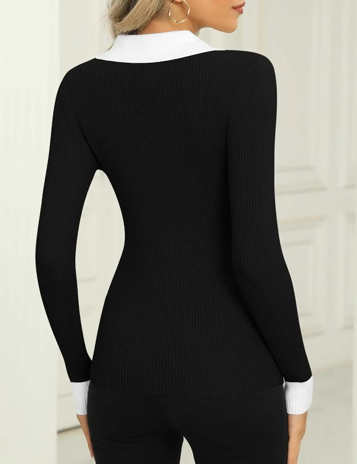 Zeagoo Womens Sweater Long Sleeve V Neck Ribbed Knit Tops