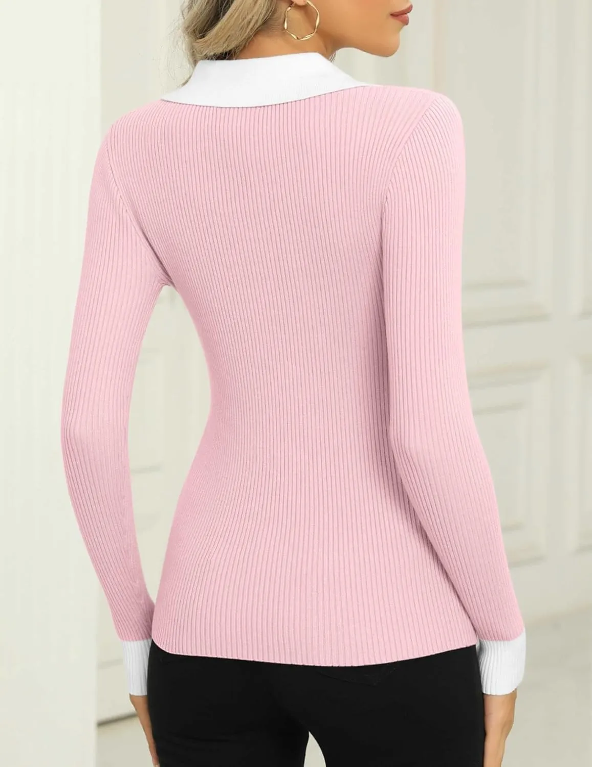 Zeagoo Womens Sweater Long Sleeve V Neck Ribbed Knit Tops