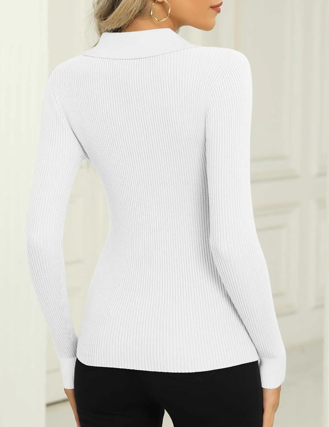 Zeagoo Womens Sweater Long Sleeve V Neck Ribbed Knit Tops