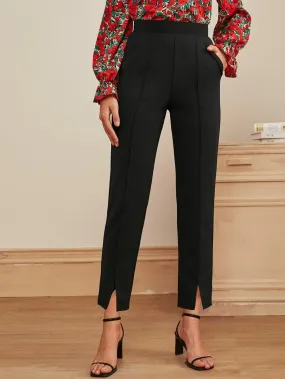 Zip Back Slit Hem Tailored Pants