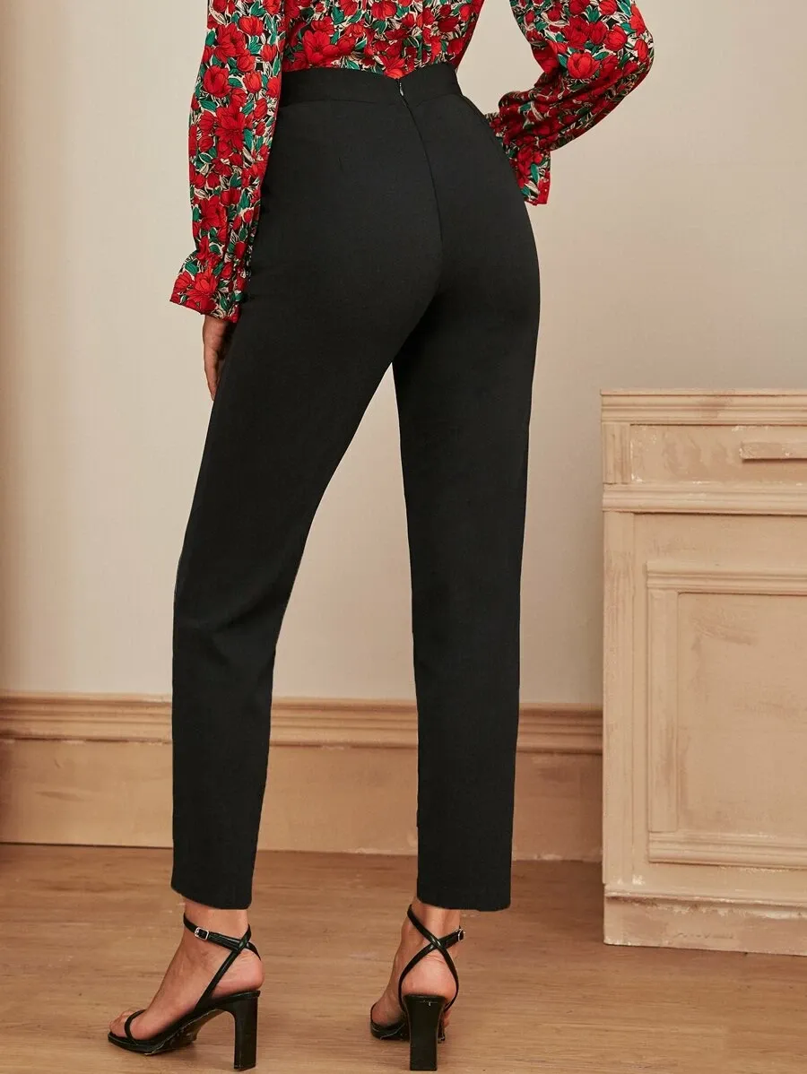 Zip Back Slit Hem Tailored Pants